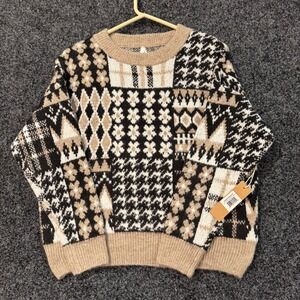 Dreamers by Debut Women's XS Patchwork Sweater Fair‎ Isle Geometric Print